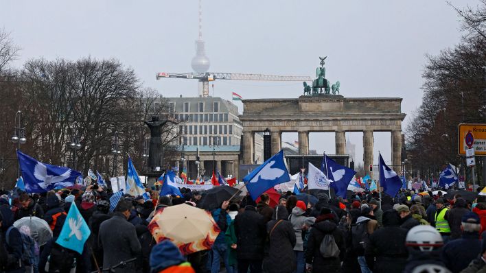 Participants:à la manifestation devant la porte de Brandebourg (photo : imago images/Jean MW)